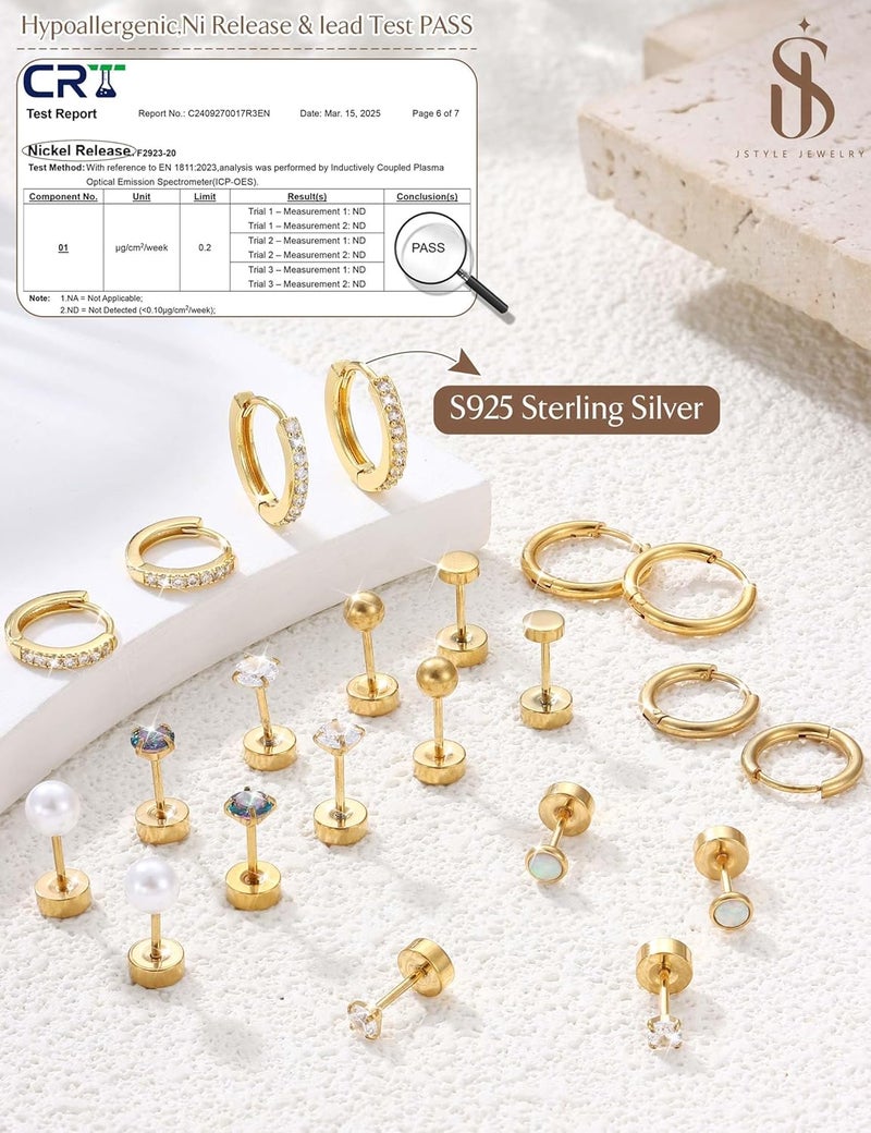 Jstyle Hypoallergenic Stud Hoop Earrings for Women Small Flat Back Surgical Stainless Steel Earrings for Sensitive Ears Trendy Silver Hoops Cartilage Earring Stacks Set Multiple Piercing Jewelry Gifts - Image 3